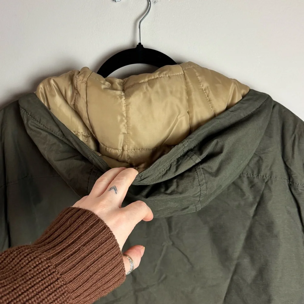 Banana Republic Men’s Parka Jacket Medium Olive Green Hooded Quilted Lined